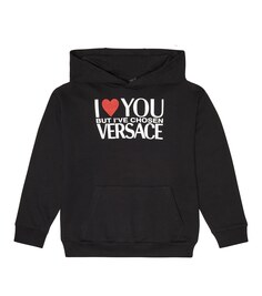 Худи из хлопкового джерси с принтом Versace, черный