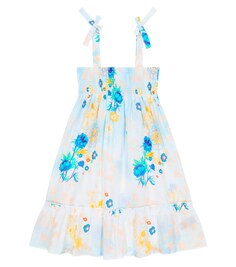 Платье из блестящего хлопка с цветочным принтом Vilebrequin, синий