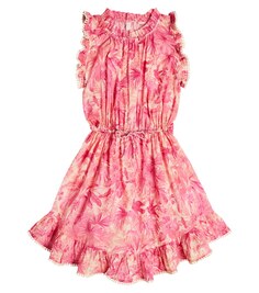 Имбирное платье из хлопка с цветочным принтом Zimmermann Kids, розовый