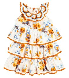 Ярусное платье Halcyon из хлопка с цветочным принтом Zimmermann Kids, разноцветный