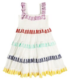 Платье Raie из хлопка с оборками Zimmermann Kids, белый