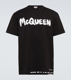 Хлопковая футболка с логотипом Alexander McQueen, черный