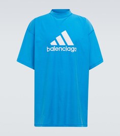 Хлопковая футболка с логотипом из коллаборации с Adidas Balenciaga, синий