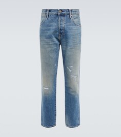 Зауженные джинсы средней посадки с эффектом потертости Tom Ford, синий