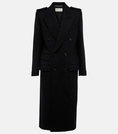 Пальто из смесового шерстяного габардина SAINT LAURENT, черный