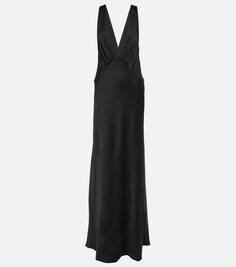 Атласное платье с V-образным вырезом SAINT LAURENT, черный