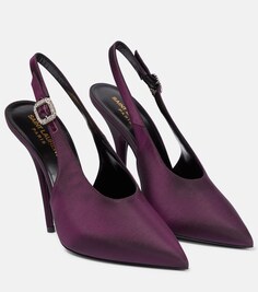 Шелковые туфли-лодочки Yasmeen с ремешком на пятке Saint Laurent, фиолетовый