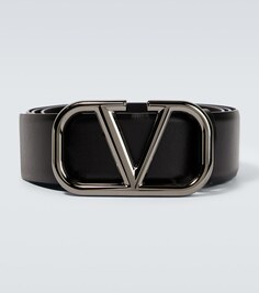 Кожаный ремень с логотипом V Valentino Garavani, черный