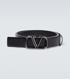 Кожаный ремень с логотипом V Valentino Garavani, черный