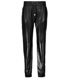 Кожаные спортивные штаны с манжетами на молнии SAINT LAURENT, черный