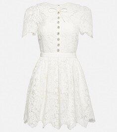 Украшенное кружевное мини-платье SELF-PORTRAIT, белый