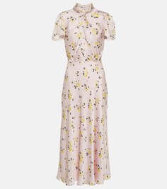 Платье миди с цветочным принтом SELF-PORTRAIT, розовый