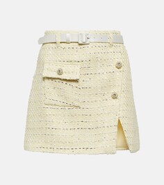 Мини-юбка из букле с поясом SELF-PORTRAIT, желтый