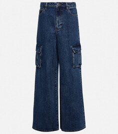 Широкие джинсовые брюки карго со средней посадкой SELF-PORTRAIT, синий