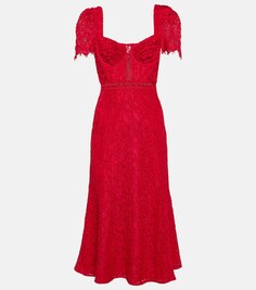 Платье миди из кружевного крепа SELF-PORTRAIT, красный