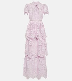 Многоярусное кружевное платье макси SELF-PORTRAIT, розовый
