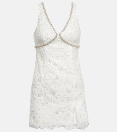 Мини-платье с кристаллами SELF-PORTRAIT, белый