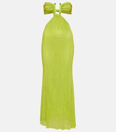 Сетчатое платье макси с украшением SELF-PORTRAIT, зеленый
