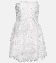 Украшенное мини-платье без бретелек SELF-PORTRAIT, белый