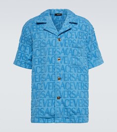 Хлопковая махровая рубашка с логотипом Versace, синий