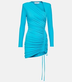 Мини-платье из джерси со сборками SELF-PORTRAIT, синий