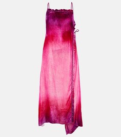 Бархатное платье миди из флока ACNE STUDIOS, розовый