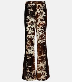 Расклешенные брюки из бархата с принтом ACNE STUDIOS, коричневый