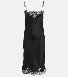 Атласное платье-комбинация с кружевом STELLA MCCARTNEY, черный