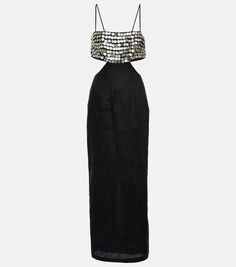 Декорированное льняное платье макси Jada STAUD, черный