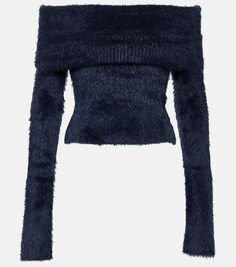 Укороченный свитер с открытыми плечами ACNE STUDIOS, синий