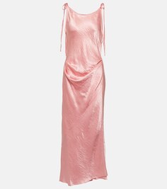 Атласное платье миди с запахом ACNE STUDIOS, розовый
