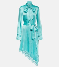 Атласное платье миди с кружевом STELLA MCCARTNEY, синий