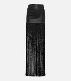 Кожаная макси-юбка Shanghai с бахромой STOULS, черный