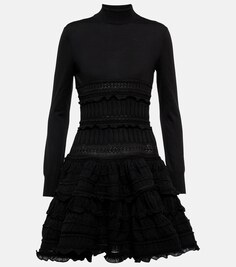 Мини-платье из шерсти с кринолином ALAÏA, черный