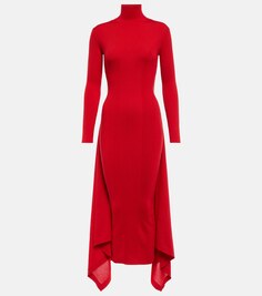 Платье миди из кашемира и шелка ALAÏA, красный