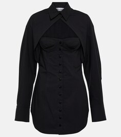 Мини-платье из смесового хлопка с вырезами THE ATTICO, черный