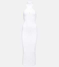 Облегающее платье миди с вырезом халтер ALAÏA, белый