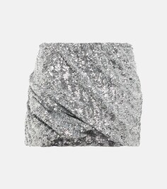Мини-юбка с пайетками THE ATTICO, серебряный