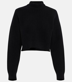 Укороченный свитер с высоким воротником из натуральной шерсти ALAÏA, черный