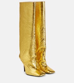 Сапоги Sienna из жатой ламинированной кожи, высота 105 мм The Attico, золотой