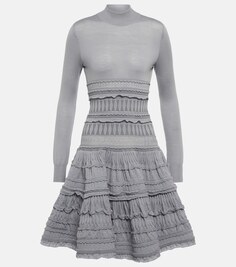 Кружевное платье из смесовой шерсти ALAÏA, серый