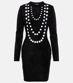 Жаккардовое мини-платье из смесовой шерсти ALAÏA, черный