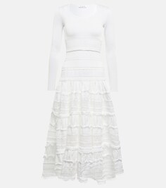 Кружевное платье миди ALAÏA, белый