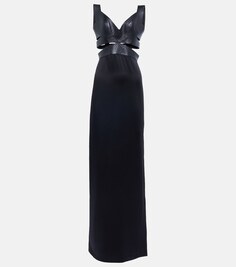 Платье с кожаной отделкой и вырезами ALAÏA, черный