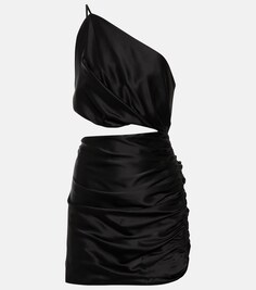 Шелковое мини-платье на одно плечо с вырезами THE SEI, черный