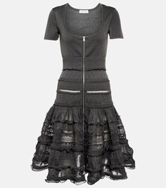 Трикотажное платье миди с оборками ALAÏA, черный