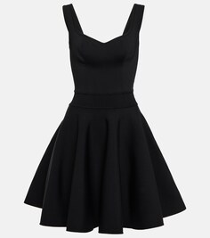 Мини-платье с вырезом сердечком из смесовой шерсти ALAÏA, черный
