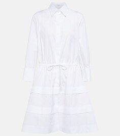 Многоярусное платье-рубашка из хлопкового поплина с вырезами ALAÏA, белый