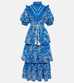 Платье миди Bonnie из хлопка с вышивкой ALÉMAIS, синий