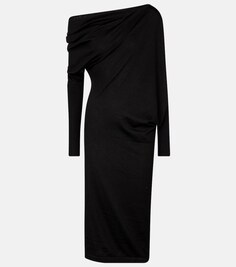 Платье миди из кашемира и шелка с открытыми плечами TOM FORD, черный